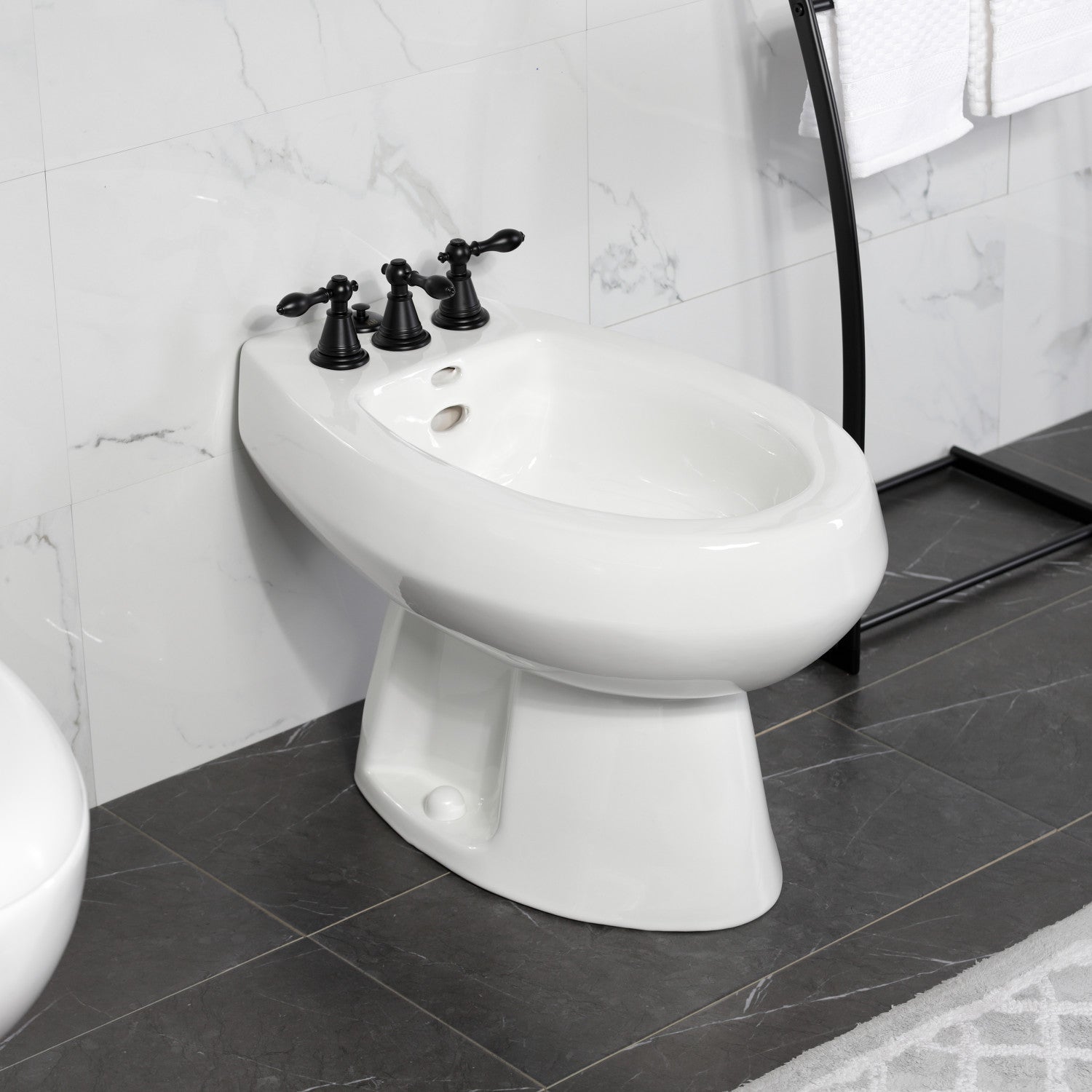 Kingston Heirloom KB320AL - Victorian Three-Handle Deck Mount Vertical Spray Bidet Faucet with Brass Pop-Up, Matte Black — thumbnail 3